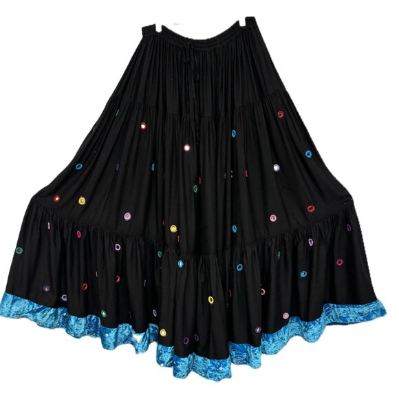 MYST Festival Mirrored Circle Tiered Gathered Black Dancing Skirt EUC - Picture 2 of 15